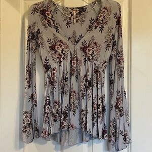 Free People Floral Print Top in Black and Pink